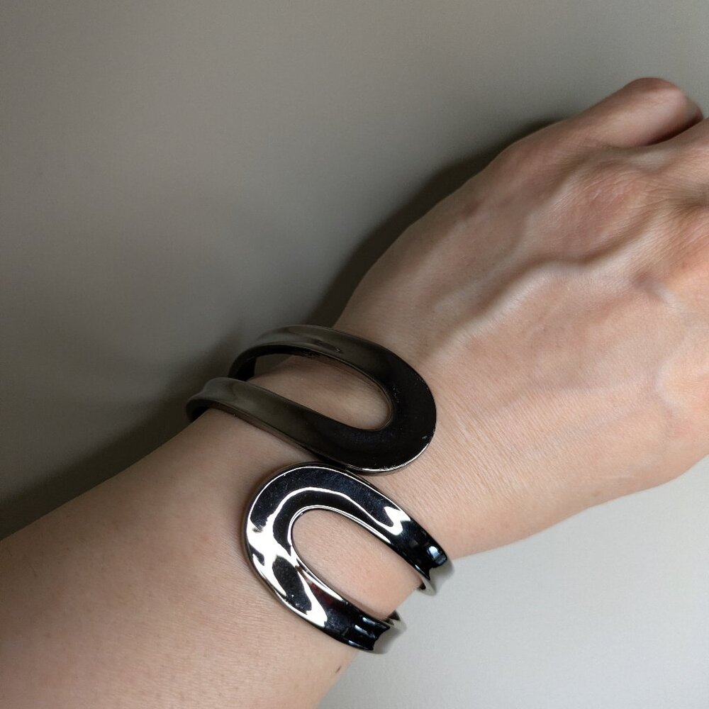 Sculptural Gunmetal Cuff Bracelet Bold Statement Open Cuff Modern Bangle